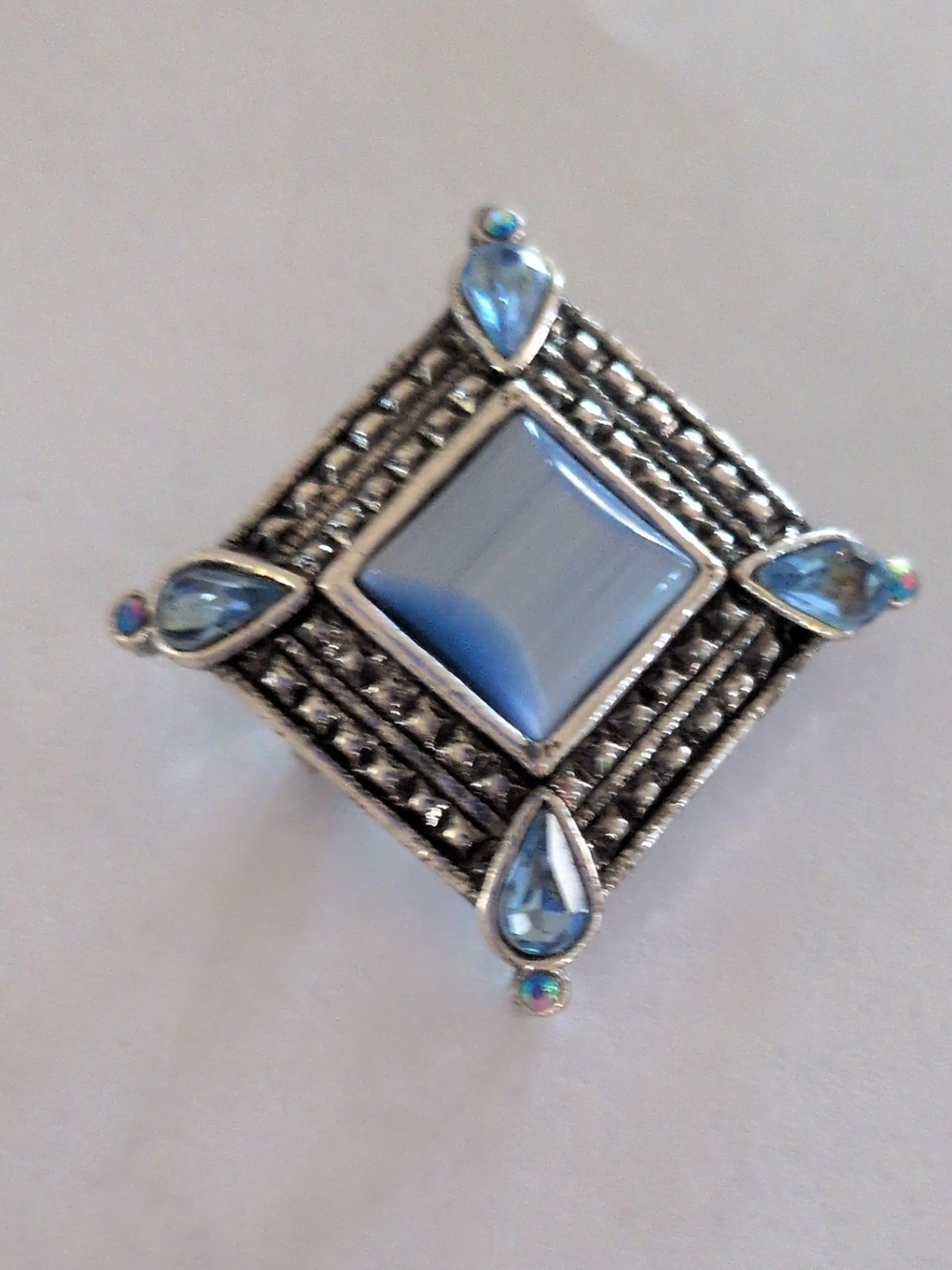 Blue Gemstone Square Filigree Brooch - Women Jewelry